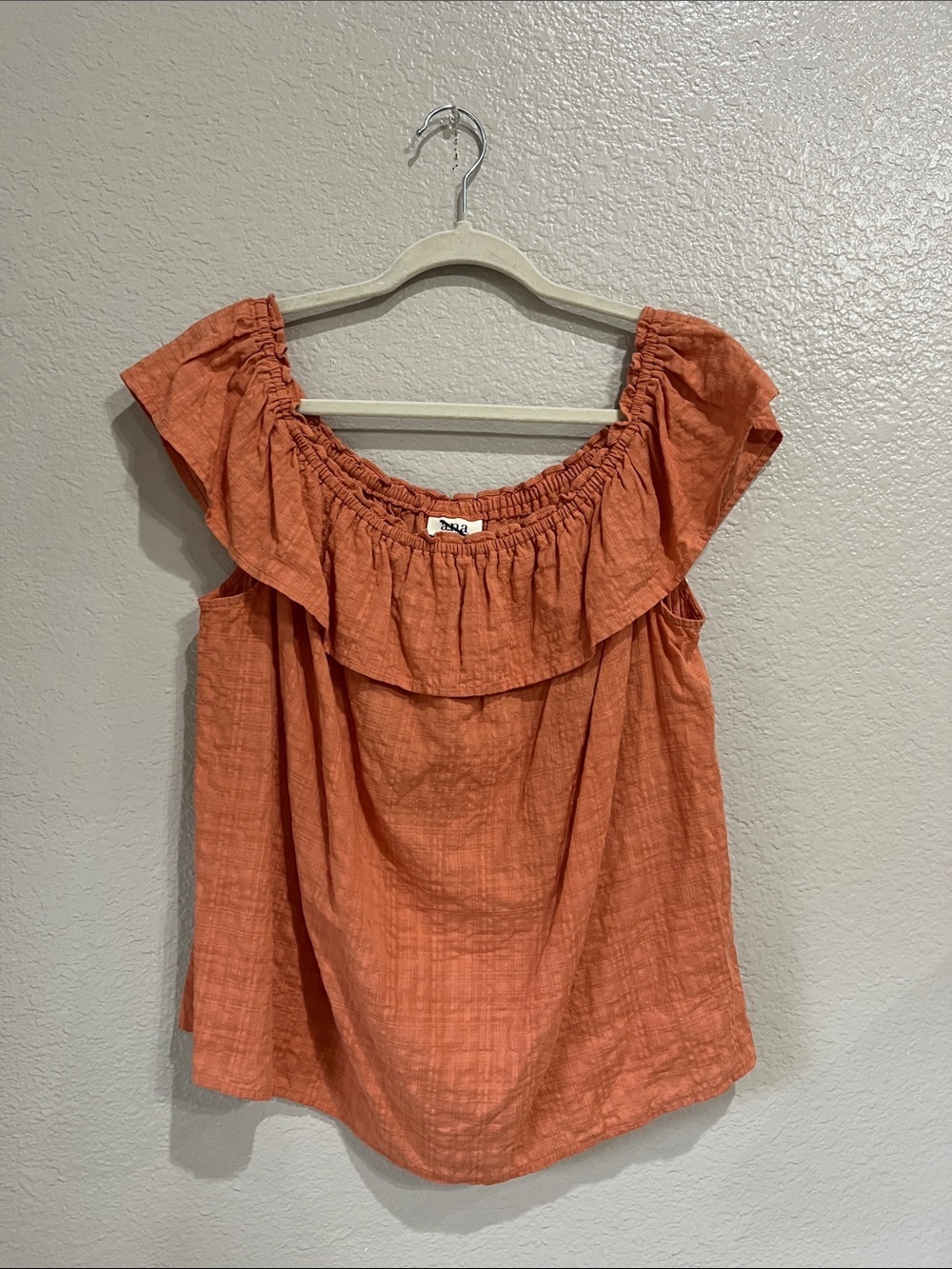 a.n.a Rust Orange Ruffle Off-Shoulder Camisole Sz XXL Lightweight TC0778